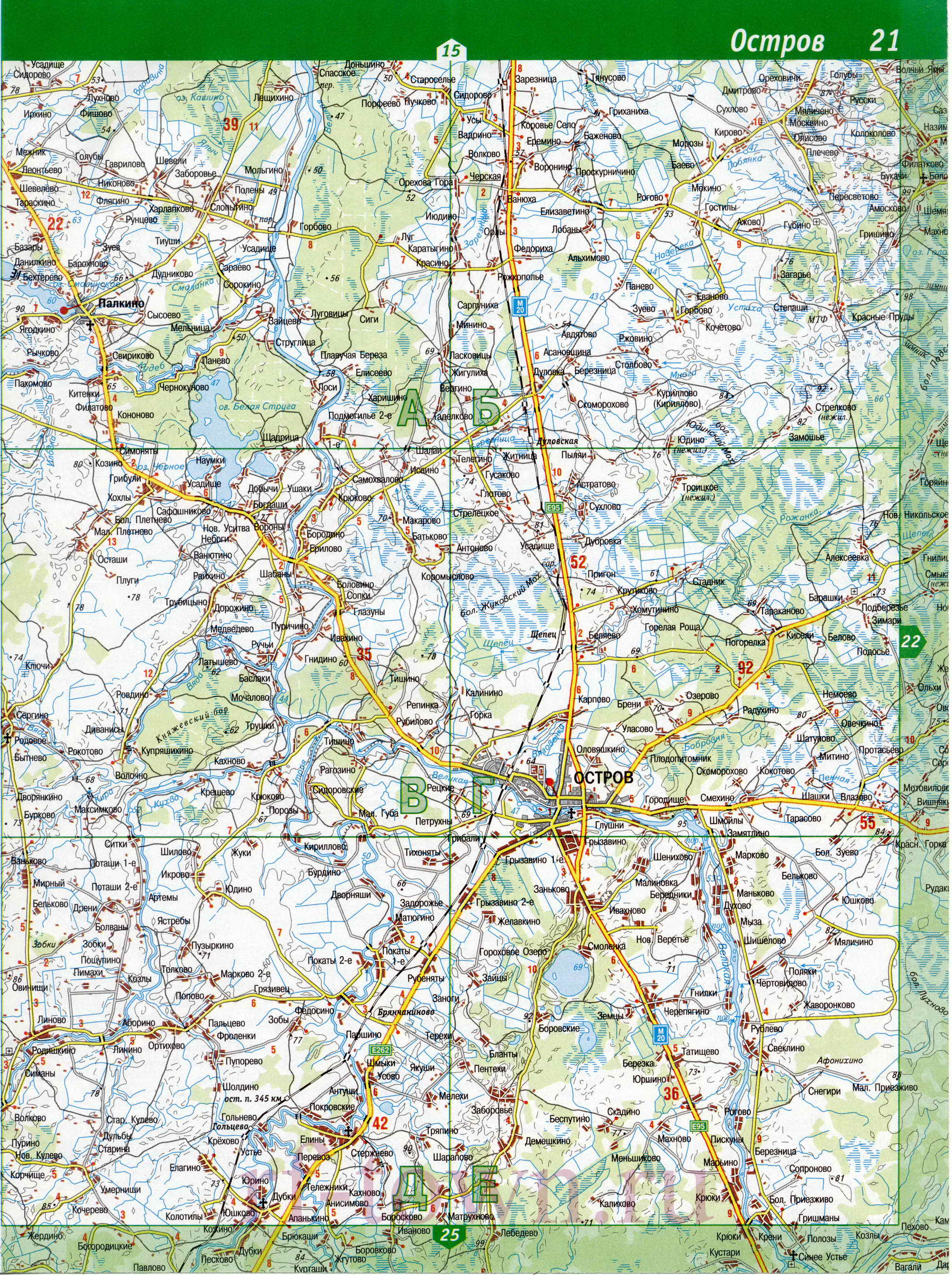 Карта Палкинского района. Карта дорог Палкинского района Псковской области, B0 - 