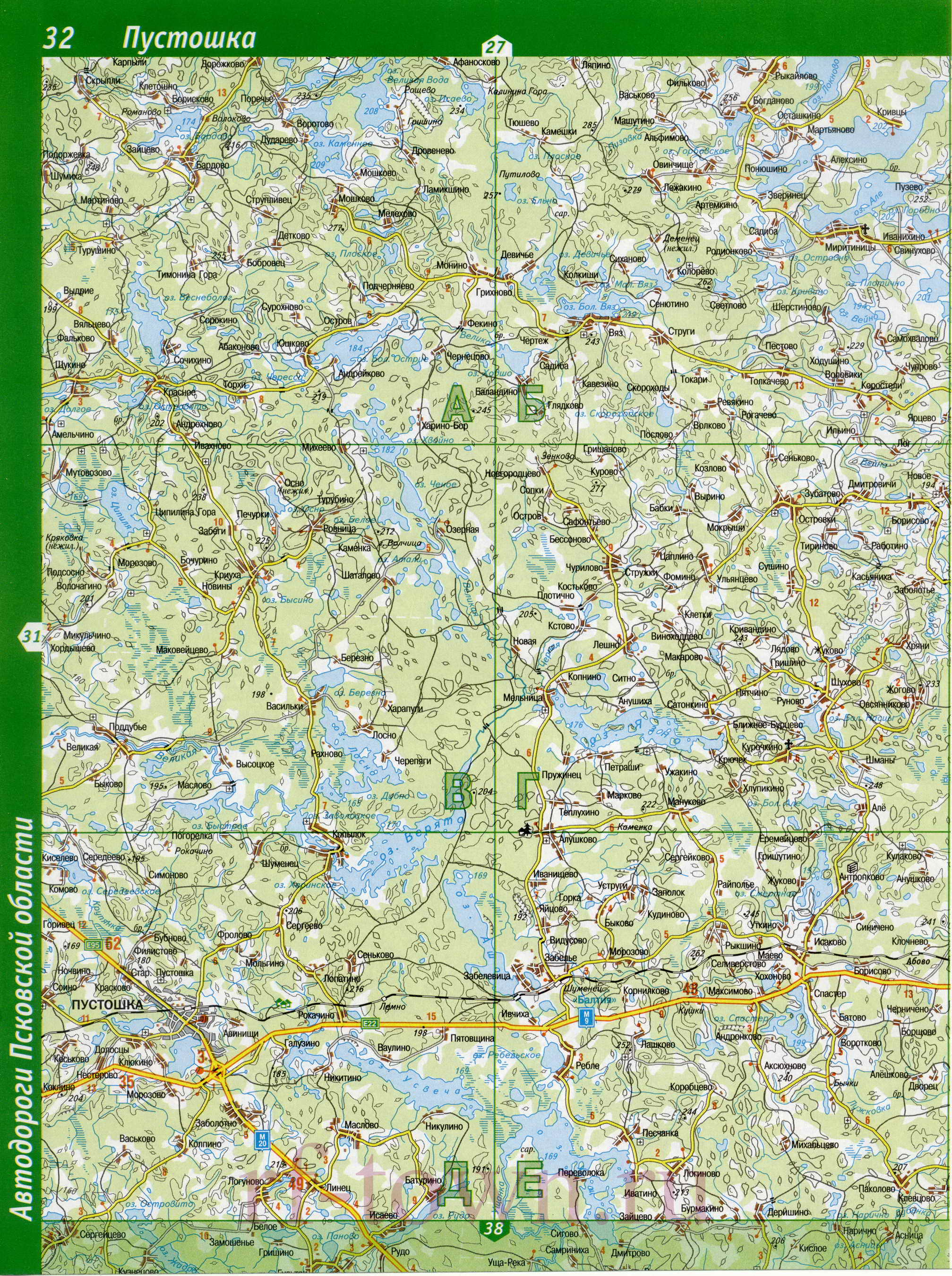 Карта Пустошкинского района. Карта дорог Пустошкинский район Псковской области, B0 - 