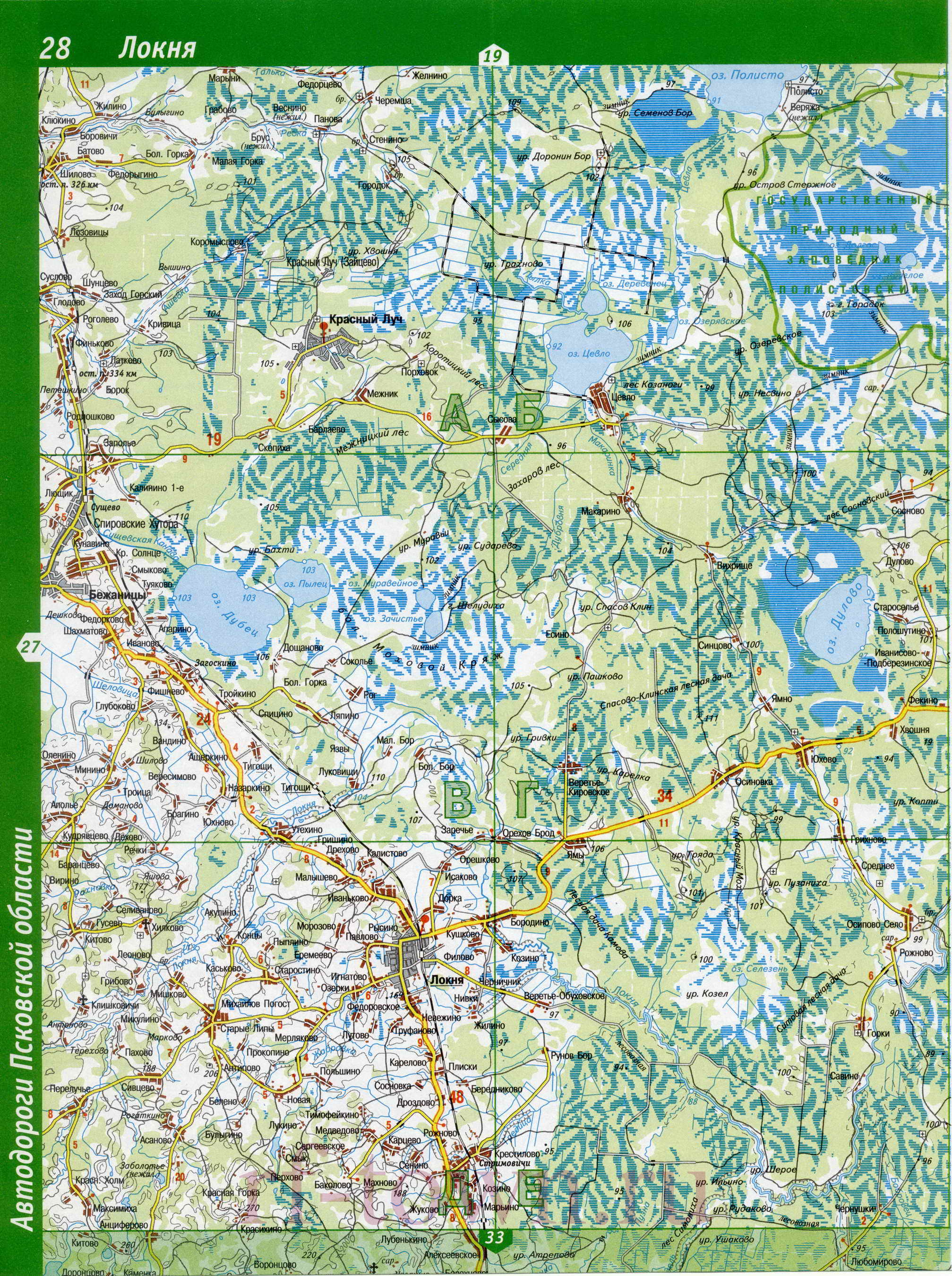 Карта Бежаницкого района. Карта дорог Бежаницкий район Псковской области, B0 - 