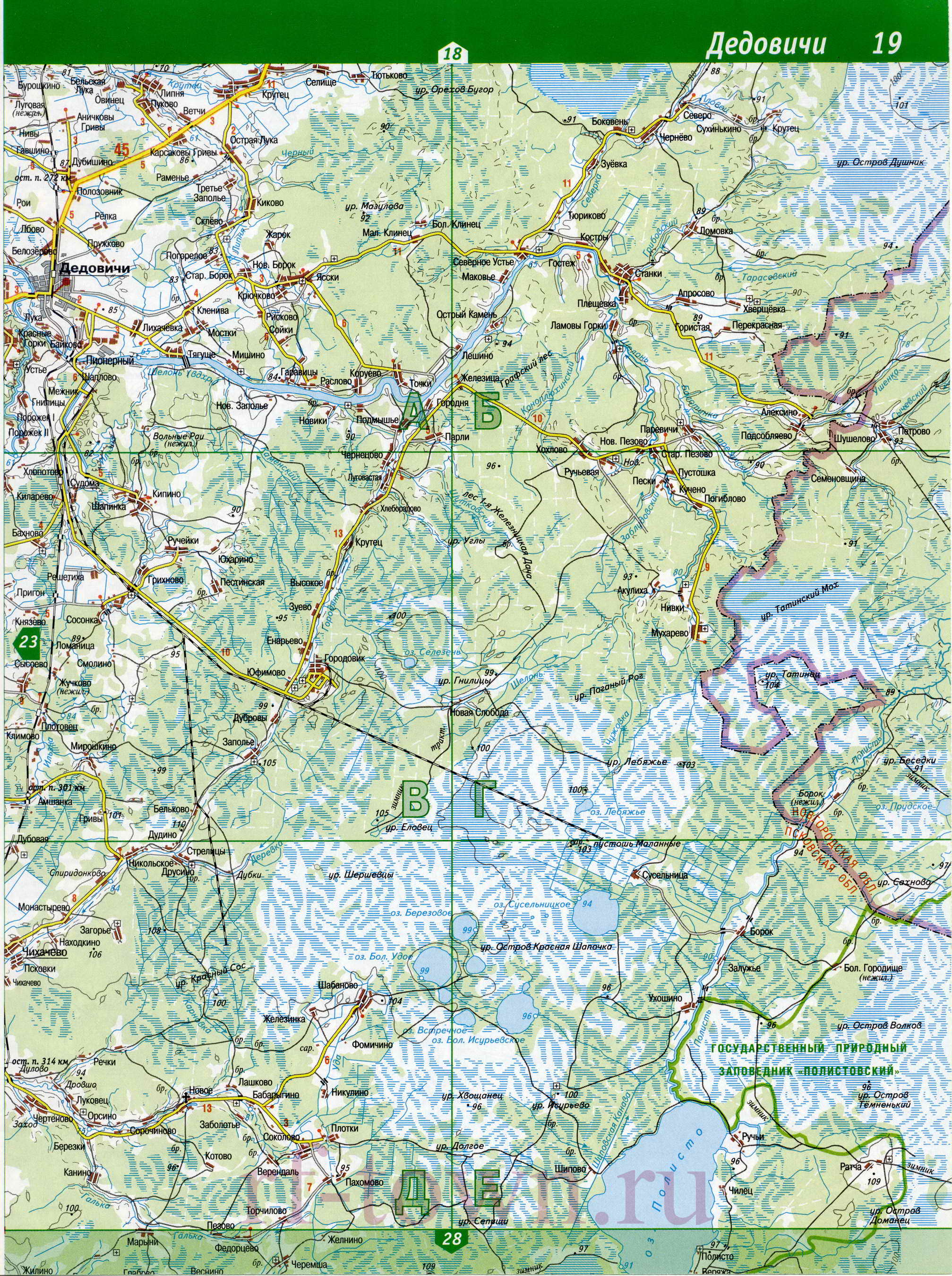 Карта Дедовичского района. Карта дорог Дедовичский район Псковской области, B0 - 