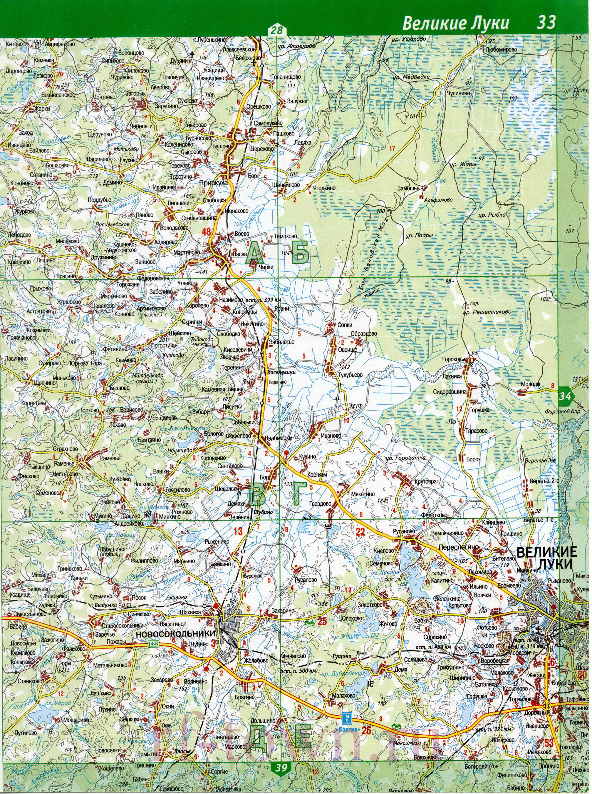 Карта Новосокольнического района. Карта дорог - Новосокольнический район, Псковская область, B0 - 