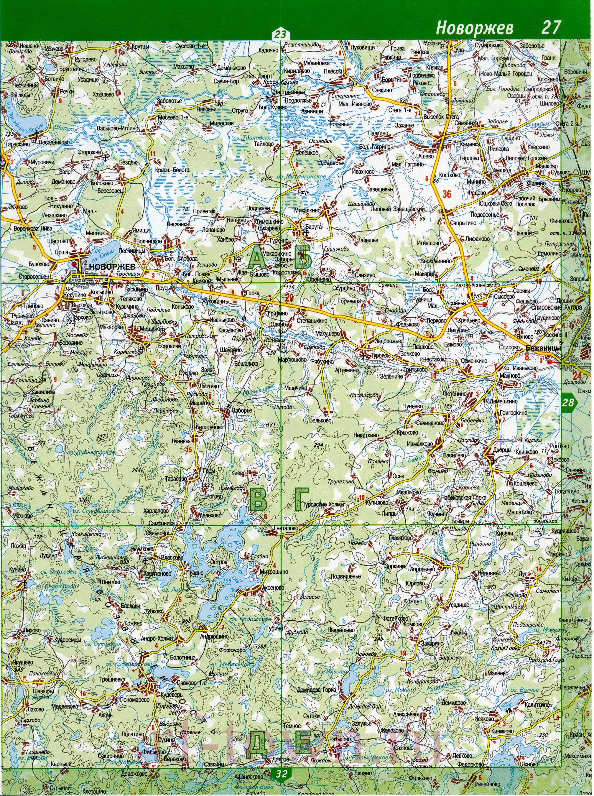 Карта Новоржевского района. Карта дорог - Новоржевский район, Псковская область, B0 - 